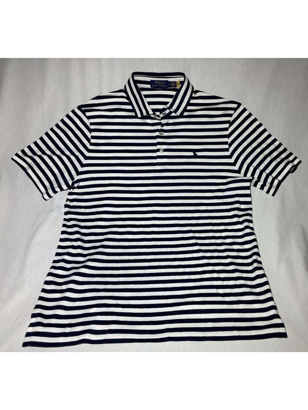 Polo Ralph Lauren Men's M Navy/White Striped Polo Shirt Classic Fit Logo